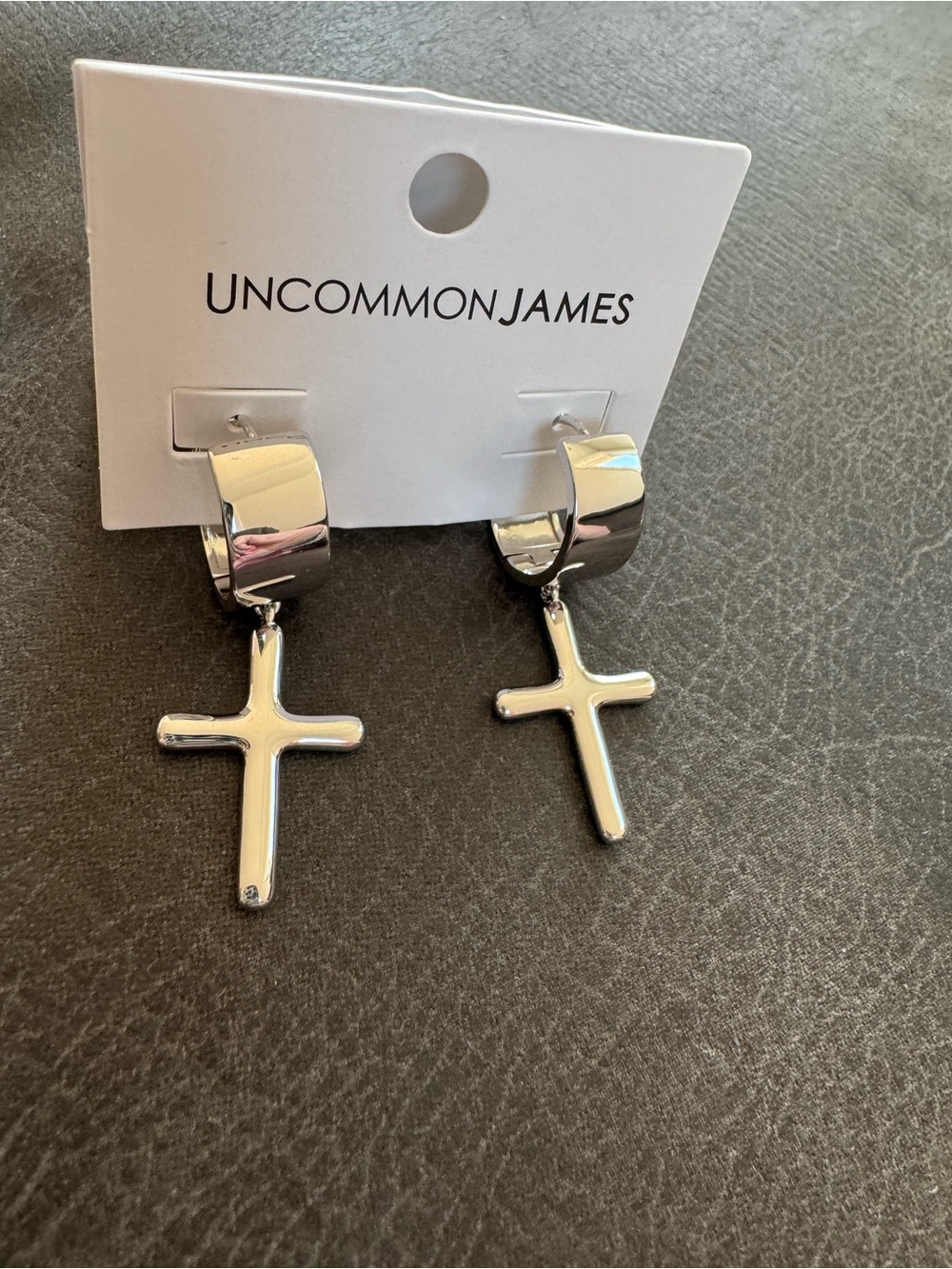 Uncommon James Silver Cross Hoop Drop Earrings